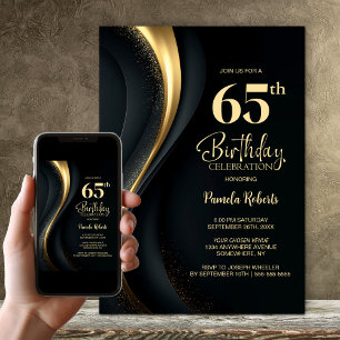 Black and Gold 65th Birthday Party Invitation