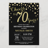 Black and Gold 70th Birthday Diamond Invitation