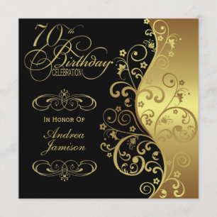 Black and Gold 70th Birthday Party Invitation