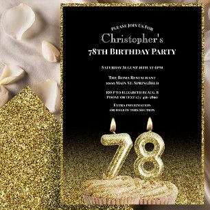 Black and Gold 78th Birthday Invitation For Him