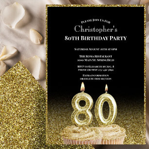 Black and Gold 80th Birthday Invitation For Him