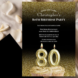 Black and Gold 80th Birthday Invitation For Him