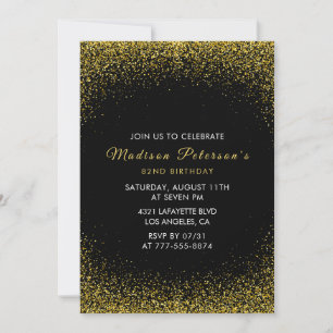  Black and Gold 82nd birthday  Glam Glitter  Invitation