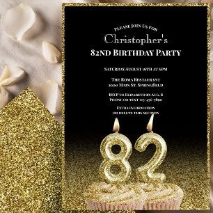 Black and Gold 82nd Birthday Invitation For Him