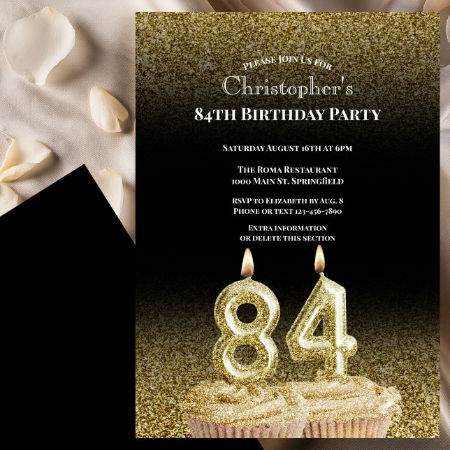 Black and Gold 84th Birthday Invitation For Him (Creator Uploaded)