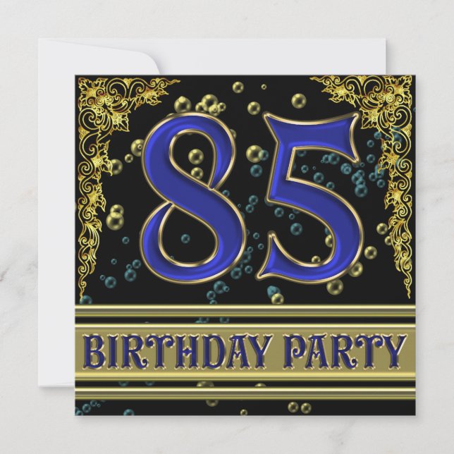 Black and Gold 85th Birthday party Invitation (Front)