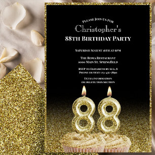 Black and Gold 88th Birthday Invitation For Him