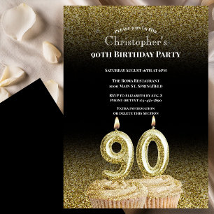 Black and Gold 90th Birthday Invitation For Him