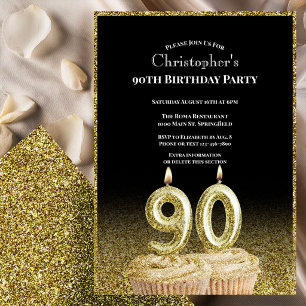 Black and Gold 90th Birthday Invitation For Him