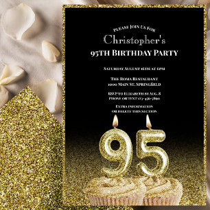 Black and Gold 95th Birthday Invitation For Him