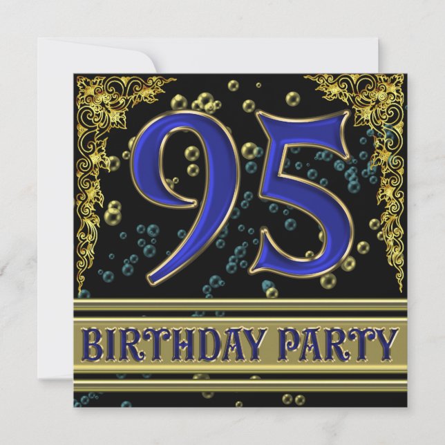 Black and Gold 95th Birthday party Invitation (Front)