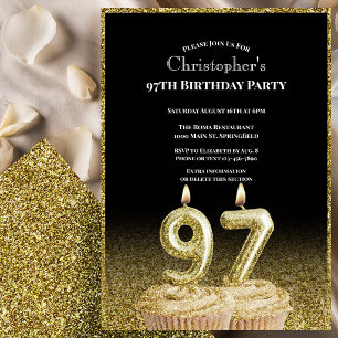 Black and Gold 97th Birthday Invitation For Him