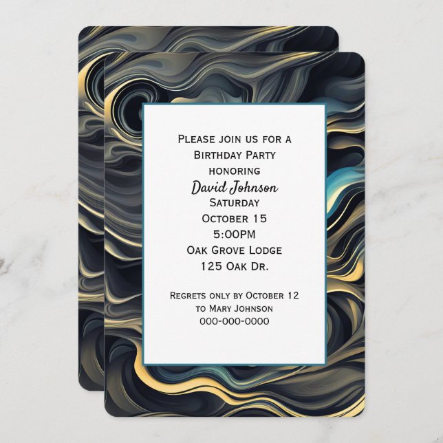 Black and Gold Abstract Birthday Party Invitation (Front/Back)
