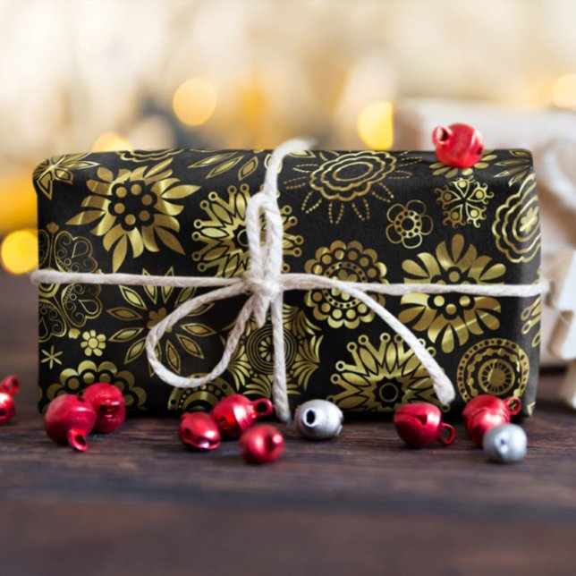 Black And Gold Abstract Christmas Snowflakes 2 Wrapping Paper (Creator Uploaded)