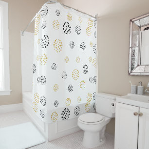 Black and gold abstract dots pattern shower curtain