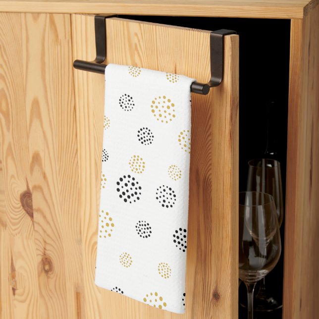 Black and gold abstract dots pattern tea towel (Thirds Fold)
