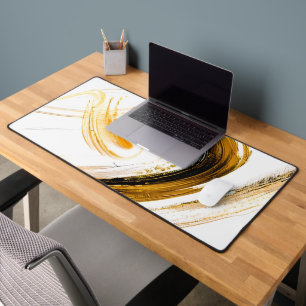Black and gold abstract flourish desk mat