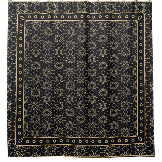 Black and gold abstract graphic pattern. Geometric Shower Curtain (Front)
