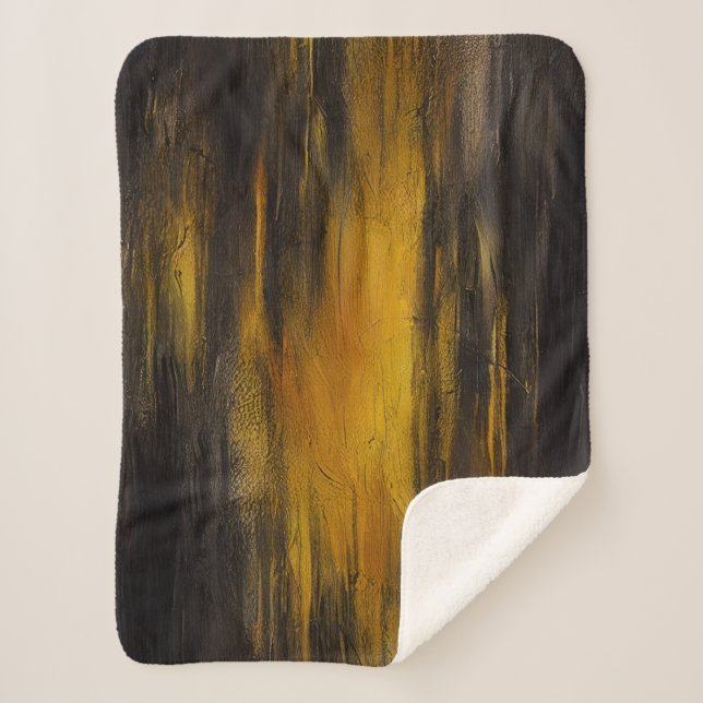 Black and Gold Abstract Pattern  Sherpa Blanket (Front)