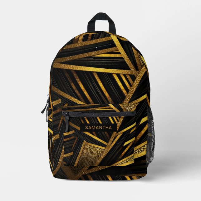Black and Gold Abstract Stripes (11) Printed Backpack (Front)