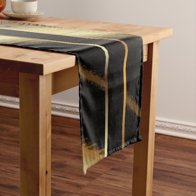 Black and Gold Abstract Stripes Short Table Runner (In Situ)