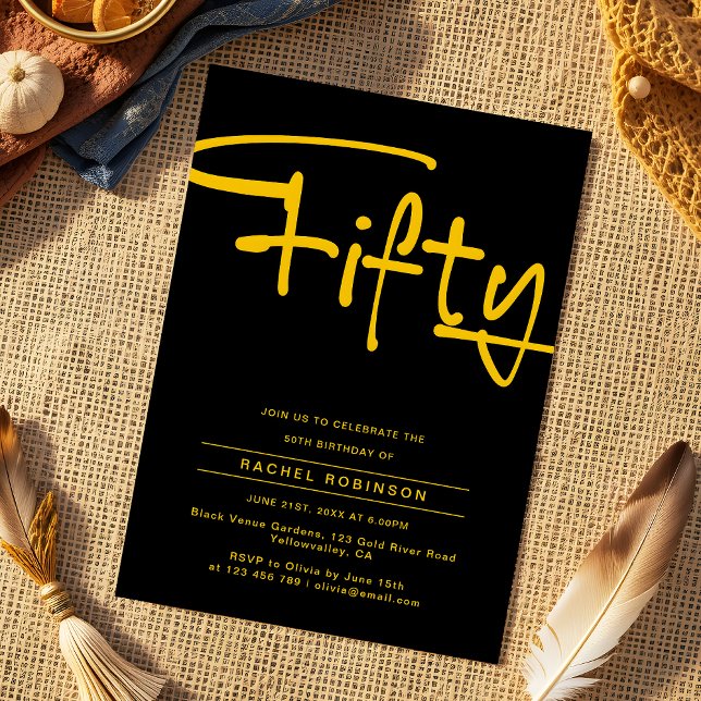 Black and Gold Adult Fifty 50th Birthday Party Invitation (Creator Uploaded)