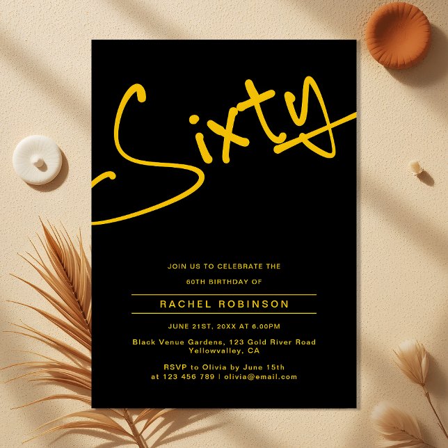 Black and Gold Adult Sixty 60th Birthday Party  Invitation (Creator Uploaded)