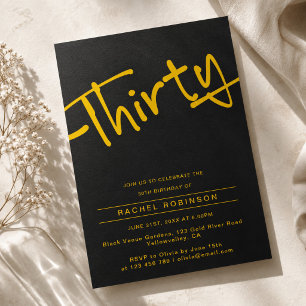 Black and Gold Adult Thirty 30th Birthday Party Invitation