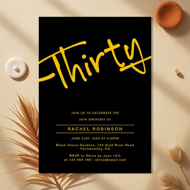 Black and Gold Adult Thirty 30th Birthday Party Invitation (Creator Uploaded)