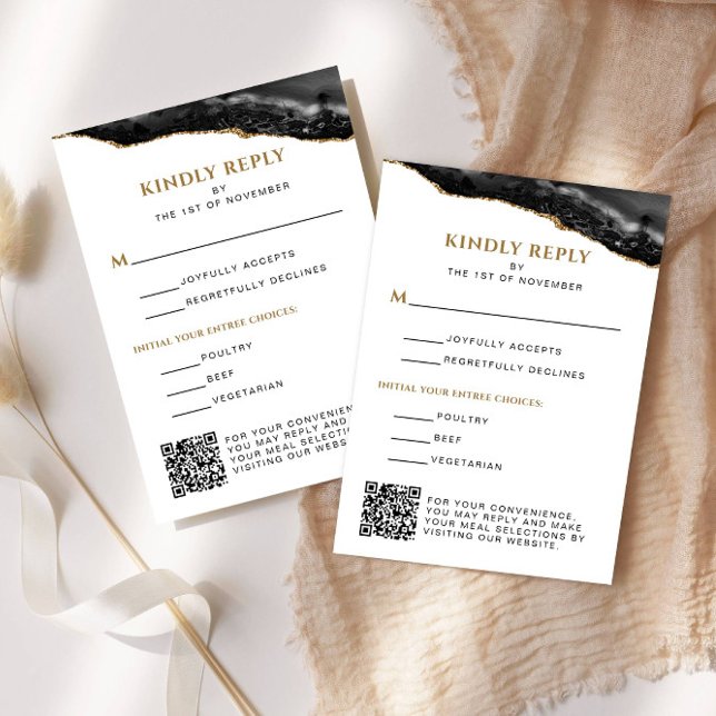 Black and Gold Agate Bar Mitzvah Vertical RSVP Card (Creator Uploaded)
