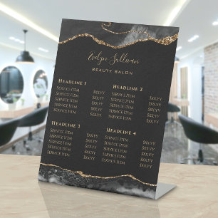 Black and Gold Agate Beauty Salon Price List Pedestal Sign