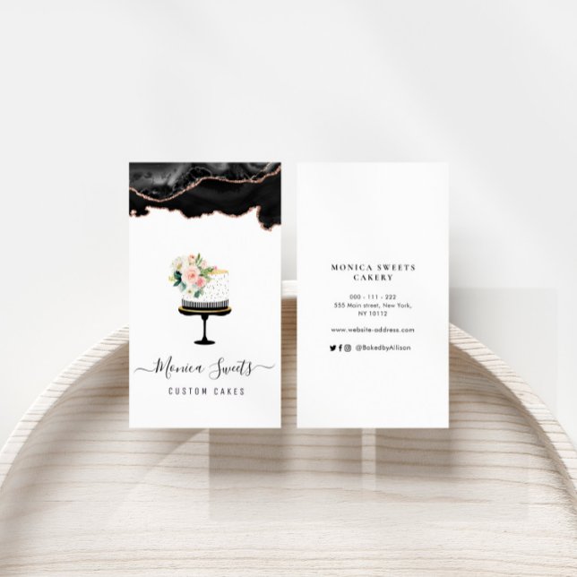 black and gold agate custom cakes business card (Creator Uploaded)