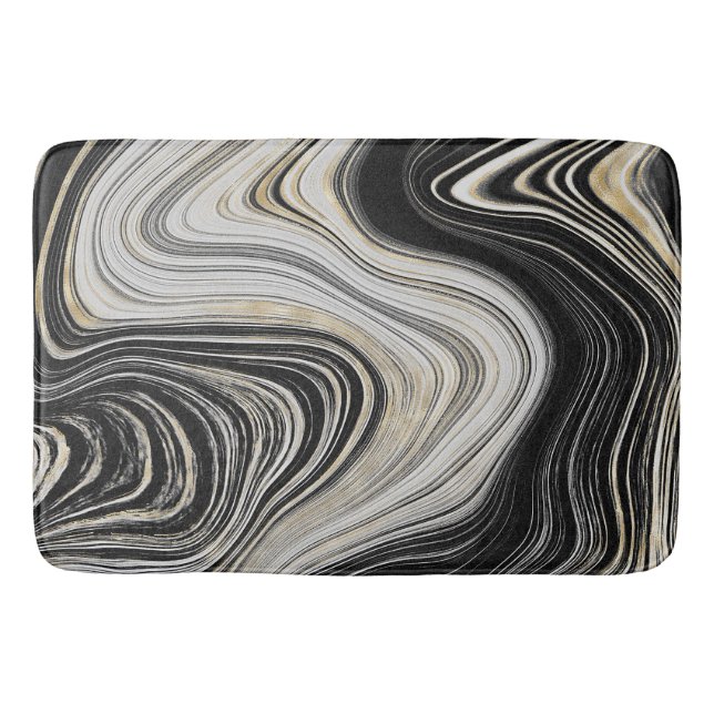 Black and Gold Agate Design Bath Mat (Front)