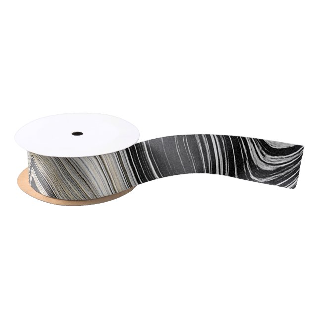 Black and Gold Agate Design  Satin Ribbon (Spool)
