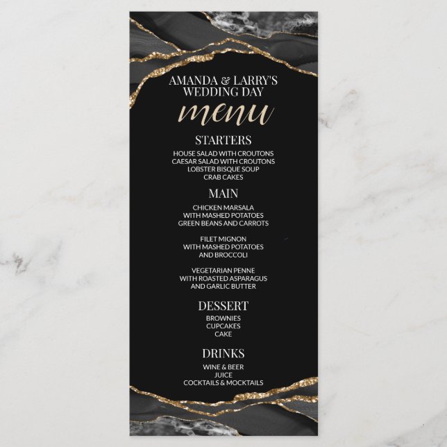 Black and Gold Agate Marble Menu (Front)