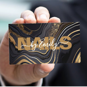 Black and Gold Agate Marble Nail Artist Business Card