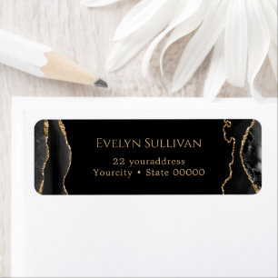 Black and gold agate return address label
