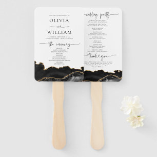Black and Gold Agate Wedding Program Hand Fan