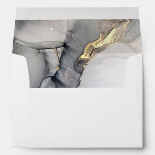 Black and Gold Alcohol Ink Wedding Envelope