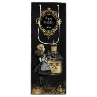 Black and Gold Alice drink me   Wine Gift Bag