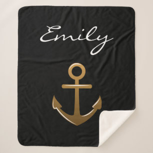 Black and Gold Anchor Sherpa Blanket