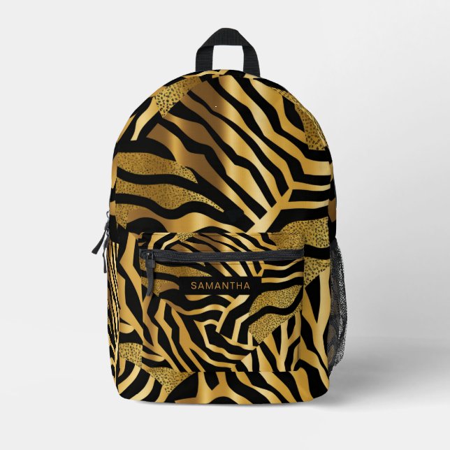 Black and Gold Animal Print (4) Printed Backpack (Front)