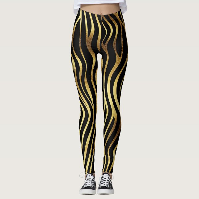 Black and Gold Animal Print Leggings (Front)