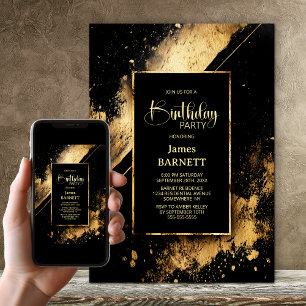 Black and Gold Any Age Birthday Party Invitation