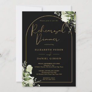 Black And Gold Arch Greenery Rehearsal Dinner Invitation
