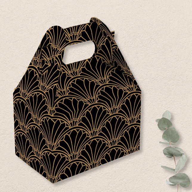 Black and Gold Art Deco Fan Flowers Motif Favour Box (Creator Uploaded)