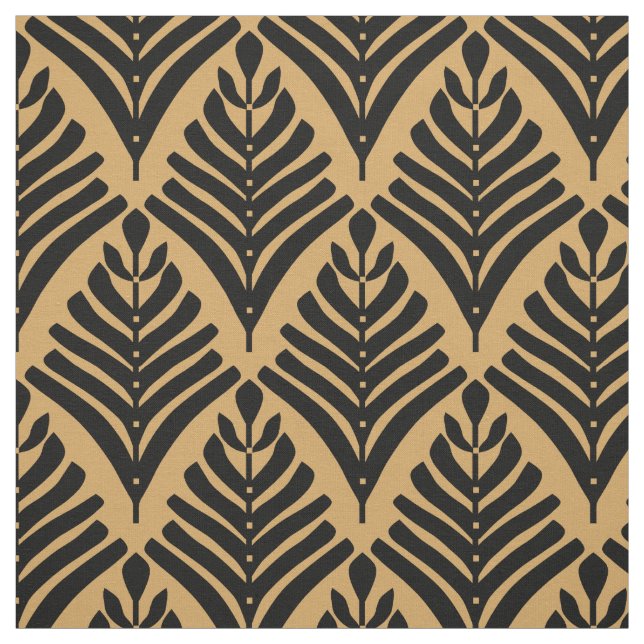 Black and Gold Art Deco Fan Flowers Pattern Fabric (Swatch)