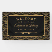 Black and Gold Art Deco Fan Flowers Wedding  