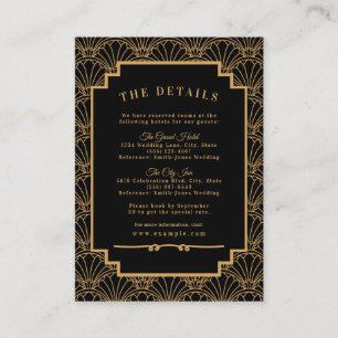 Black and Gold Art Deco Fan Flowers Wedding  Enclosure Card
