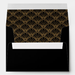 Black and Gold Art Deco Fan Flowers Wedding Envelope